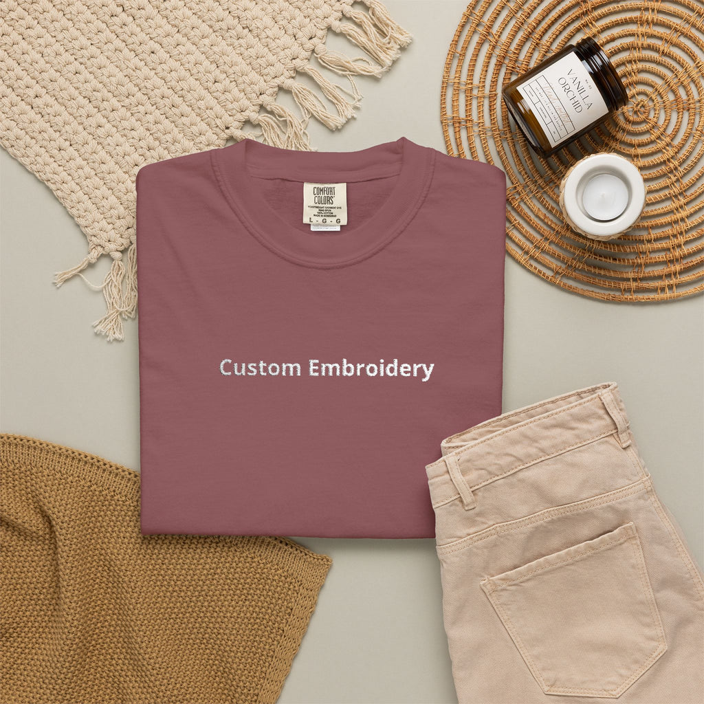 EMBROIDERED Custom Text Comfort Colors Unisex (Dark Colors/Shades) T-Shirt