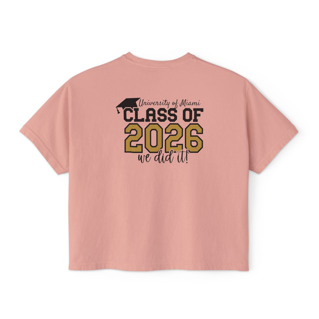 Class of 2026 FRONT & BACK Women's Boxy, Slightly Cropped Tee – Customize School Name Optional Graduation T‑Shirt