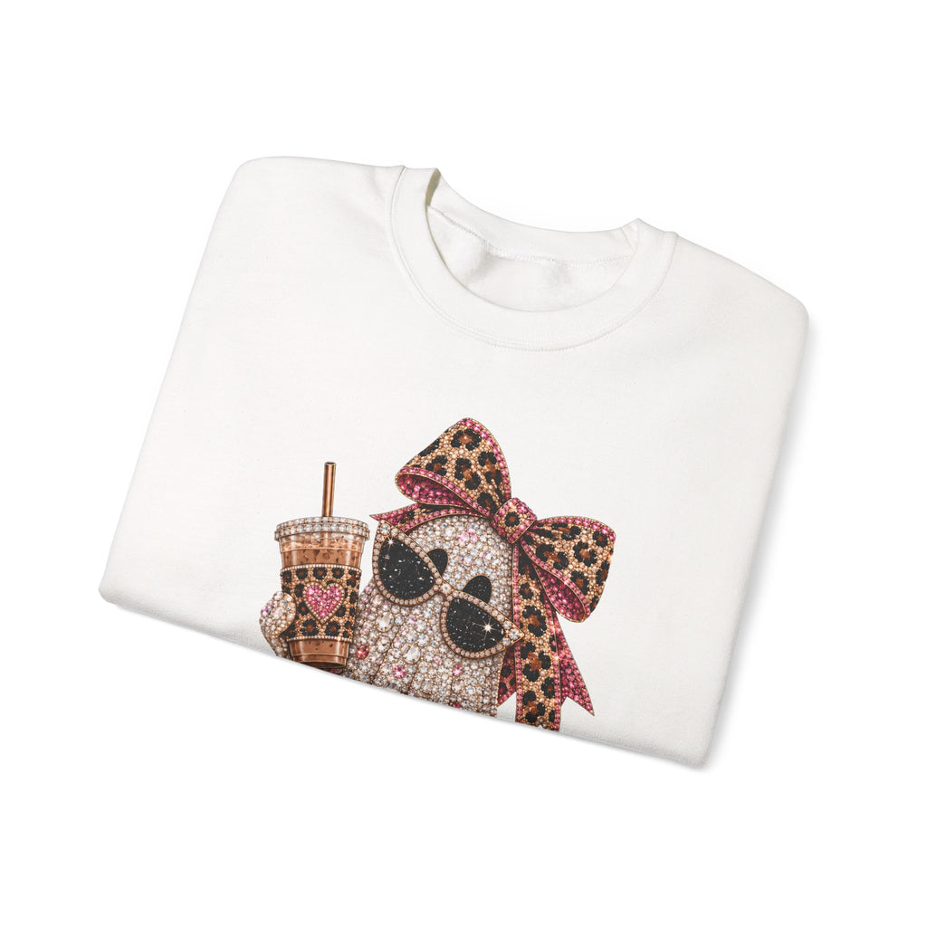 Leopard Bow Ghost/Pumpkins Graphic -  Pullover Sweatshirt