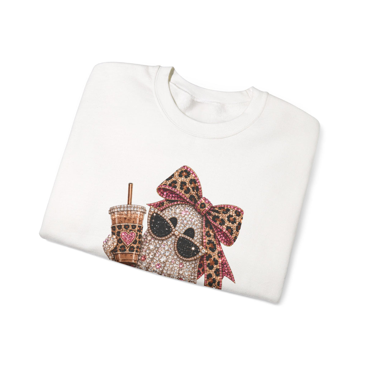 Leopard Bow Ghost/Pumpkins Graphic -  Pullover Sweatshirt
