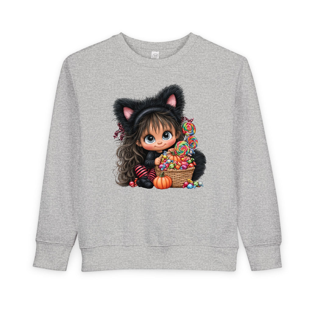 Toddler Sweatshirt — Cute Black Cat Costume Kid's Halloween Sweatshirt with Candy Basket