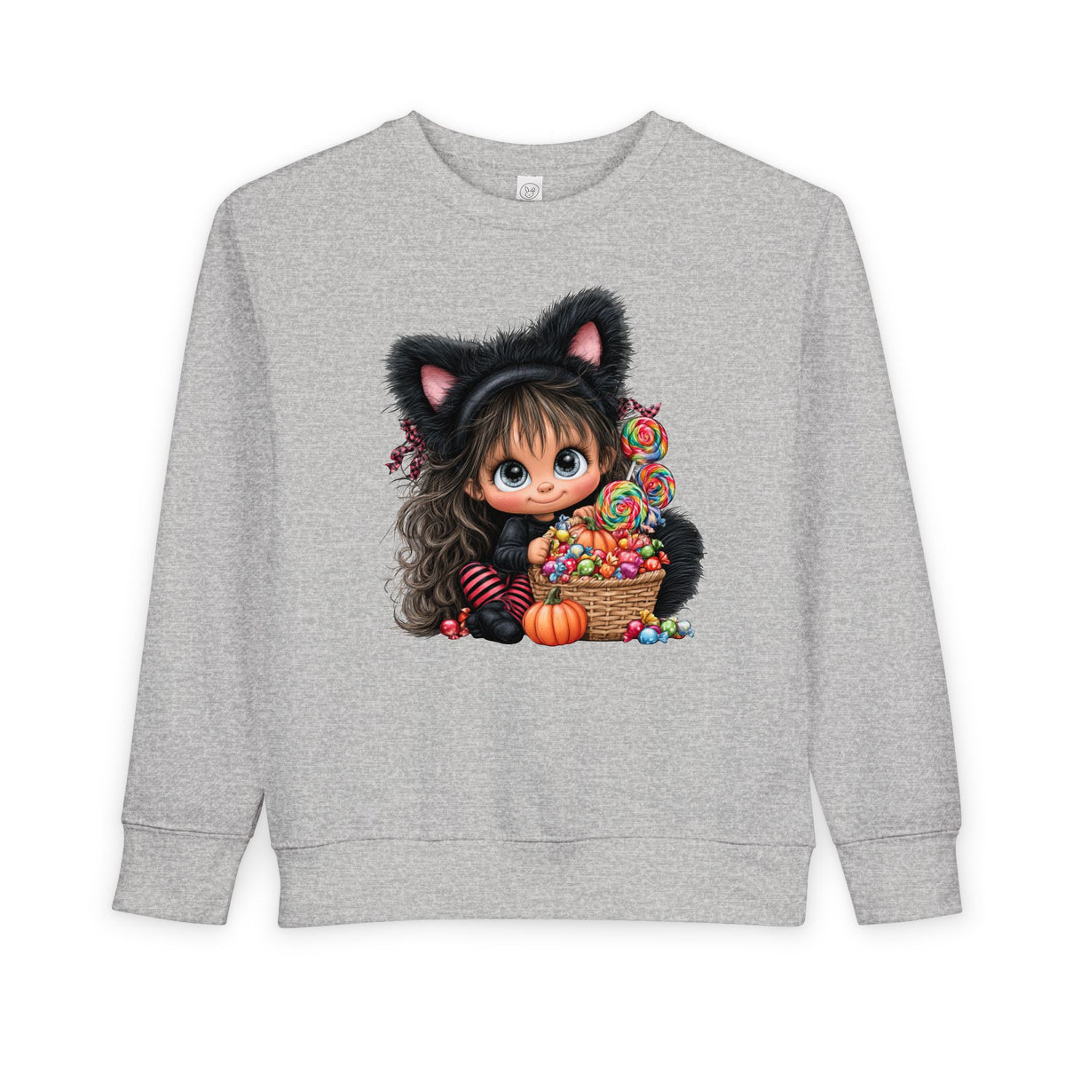 Toddler Sweatshirt — Cute Black Cat Costume Kid's Halloween Sweatshirt with Candy Basket