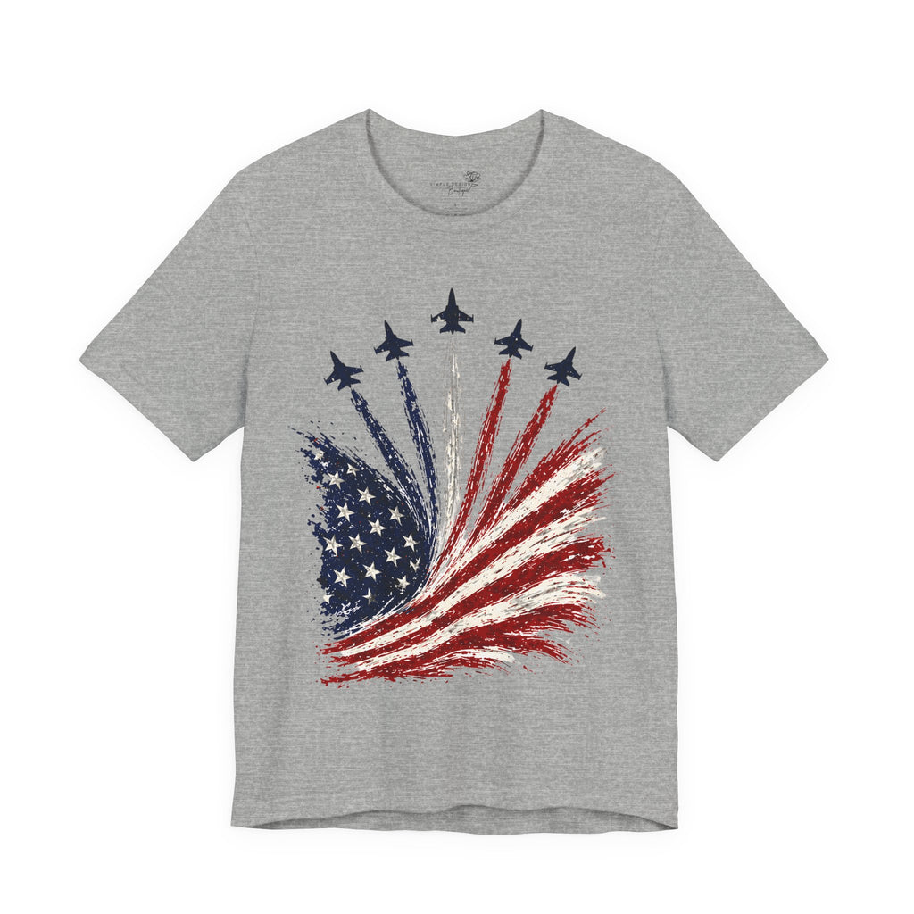 American Flag Jet Flyover T-Shirt — Patriotic 4th of July Tee