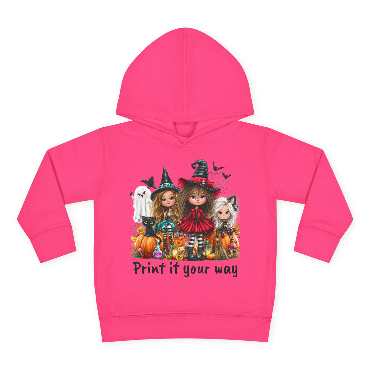 Toddler Hoodie — Cute Halloween Witch Girls Pumpkin Design - CAN CUSTOMIZE IMAGE AND/OR TEXT