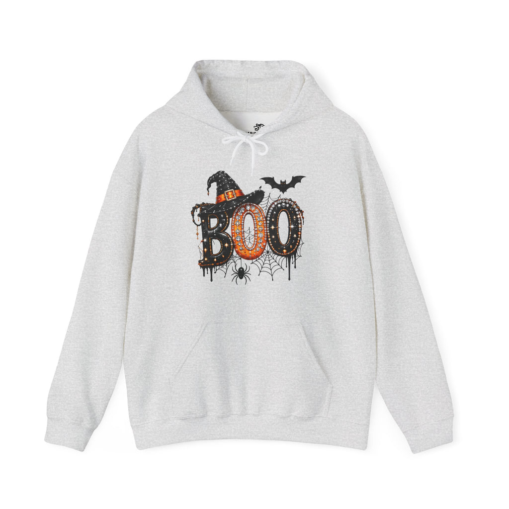 'BOO' Witch Hat, Bat & Spiderweb Graphic - Halloween Hoodie