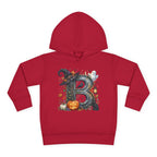 Toddler Hoodie — Halloween Custom Initial Pullover (Witch Hat, Pumpkin & Ghosts)