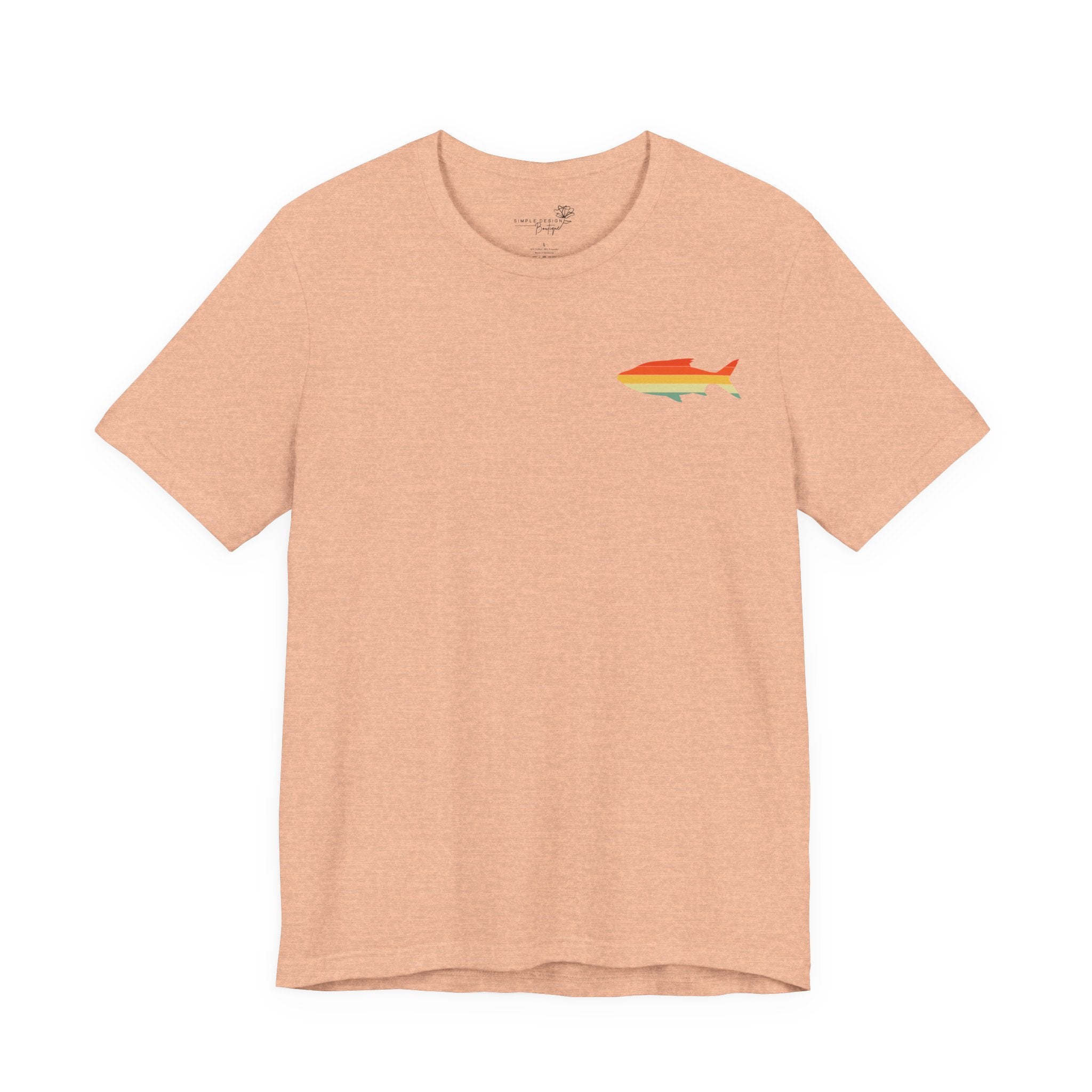 Fish Icon Tee — Small Rainbow Fish Chest Graphic T-Shirt