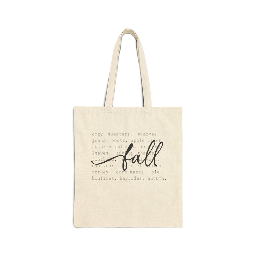 Fall Script Tote Bag — Autumn Wordcloud Cotton Canvas Tote