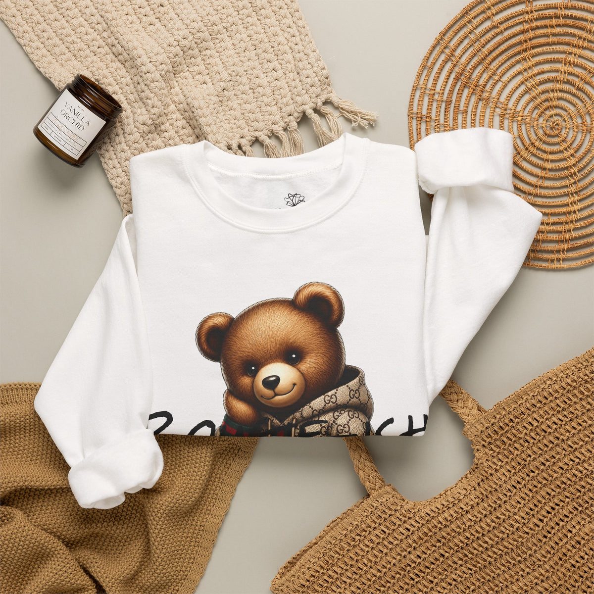 Cute Luxury Bear Bougie-ish Graphic - Pullover Sweatshirt