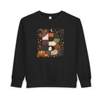 Kids Halloween Custom Initial Sweatshirt — Patchwork Pumpkin Witch Hat Design