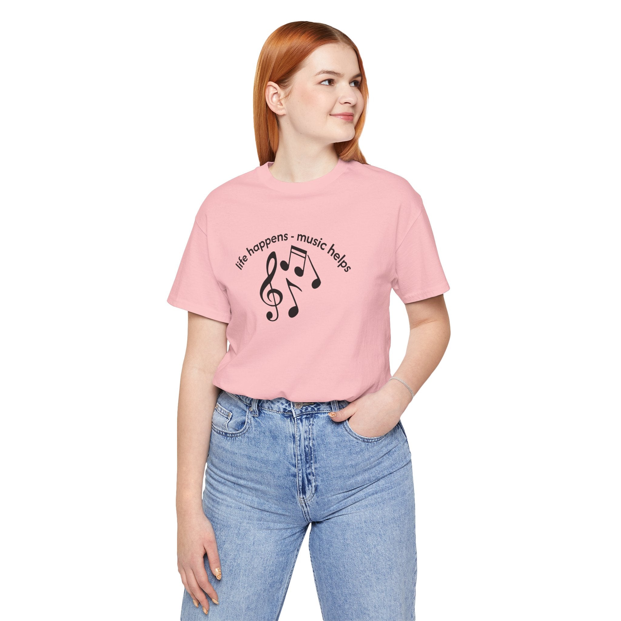 Music Therapy Tee — "life happens • music helps" Short Sleeve Shirt