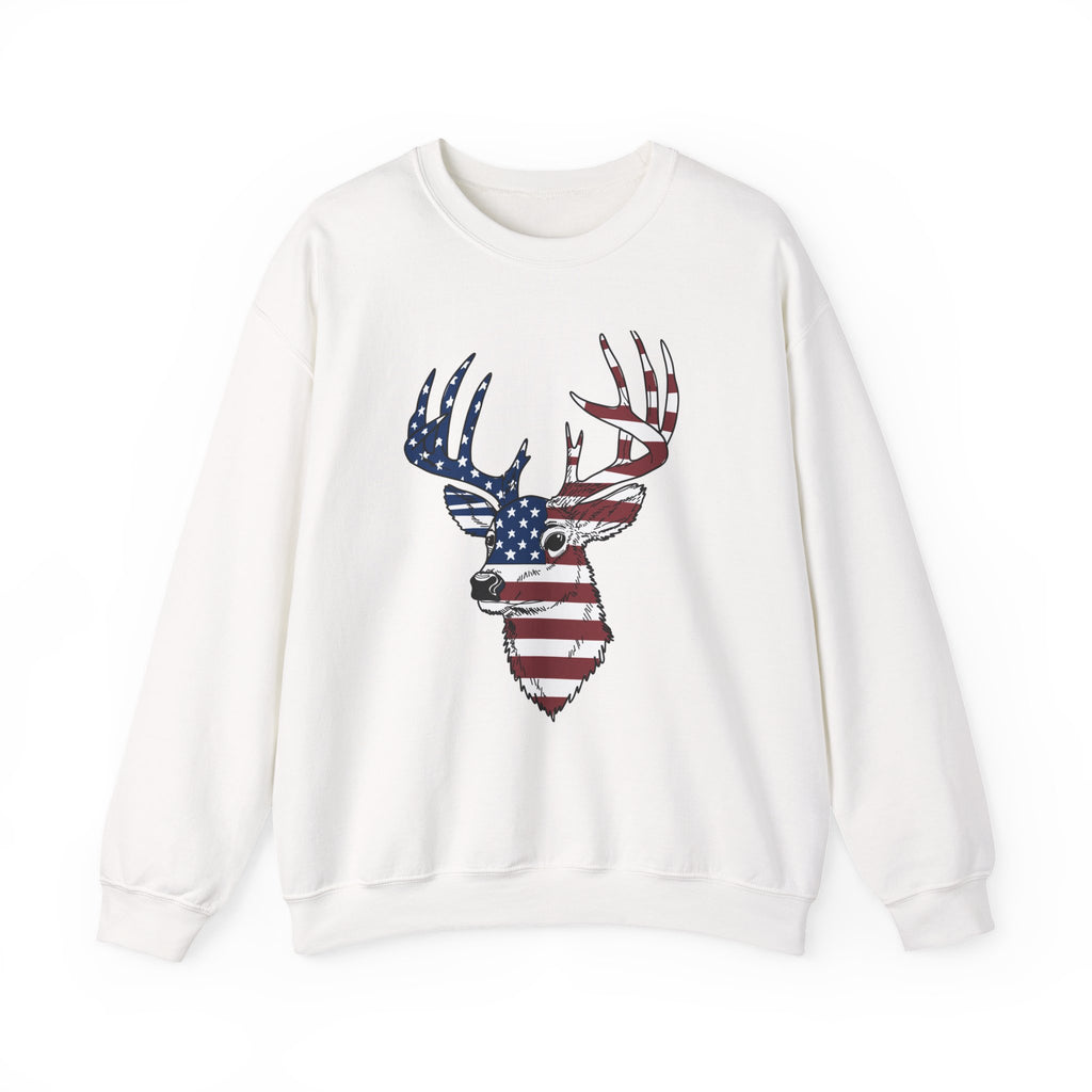American Flag Deer Head Graphic - Pullover Sweatshirt